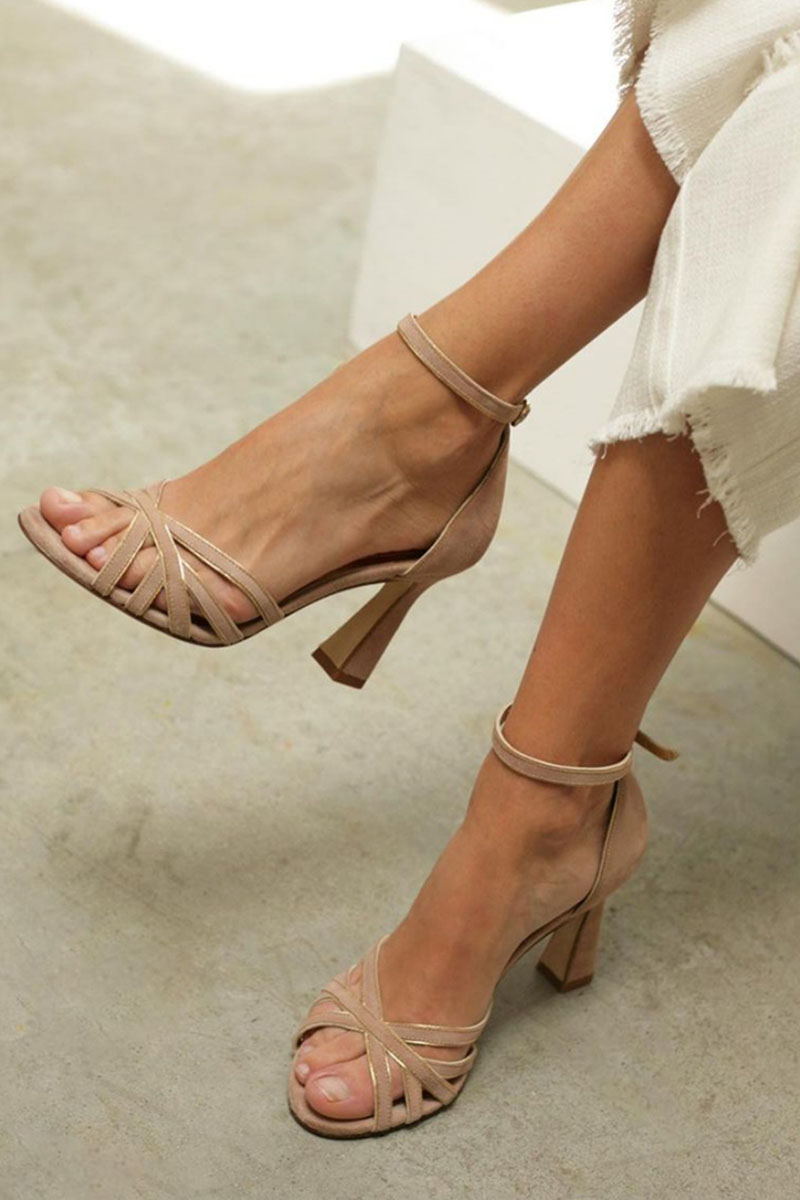 Elviera™ | Patchwork sandalen met ronde neus en slanke hak