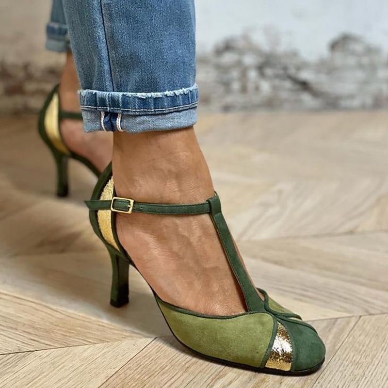Taviana™ | Patchwork pumps met T-bandje en gesloten neus