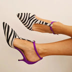 Savana™ | Zebraprint pumps met paarse hak en slingback-bandje