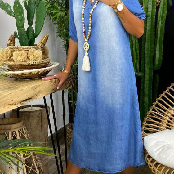 Ilse™ | Zomer V Hals Half Denim Jurk