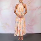 Lara | Aquarel Maxi Jurk met Halternek