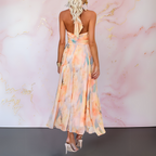Lara | Aquarel Maxi Jurk met Halternek