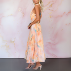 Lara | Aquarel Maxi Jurk met Halternek