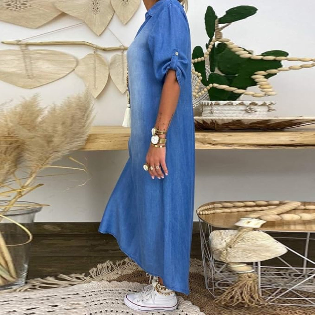 Ilse™ | Zomer V Hals Half Denim Jurk