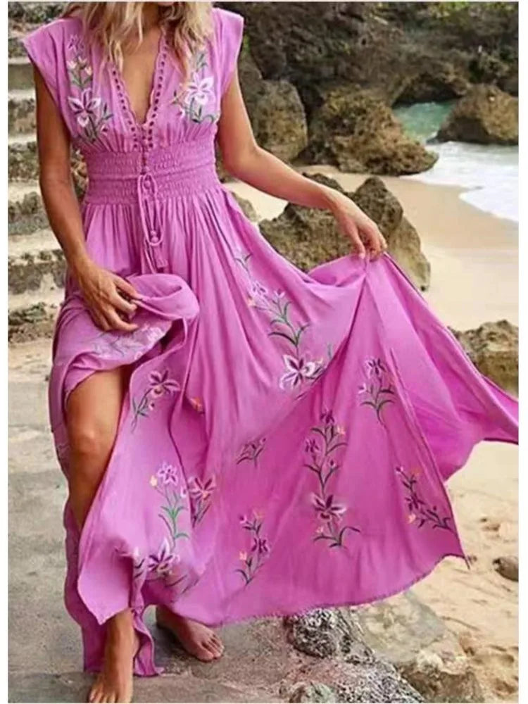 Zora | Geborduurde maxi jurk