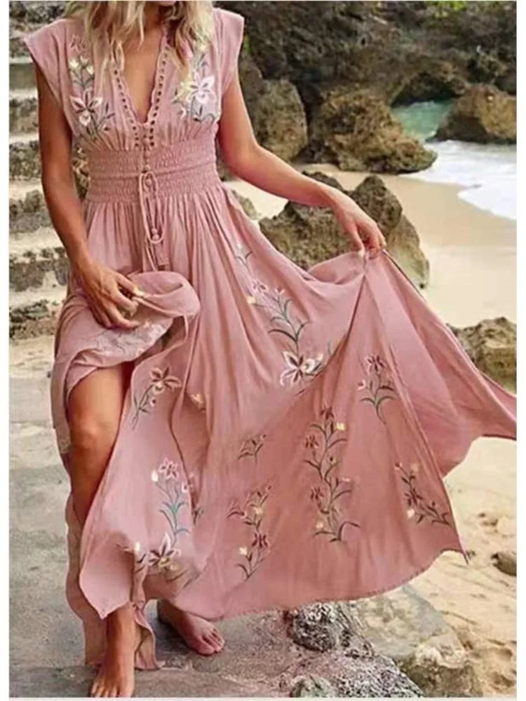 Zora | Geborduurde maxi jurk