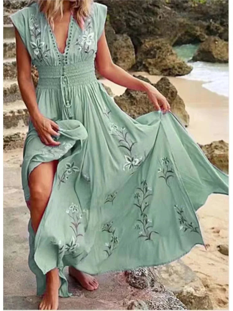 Zora | Geborduurde maxi jurk