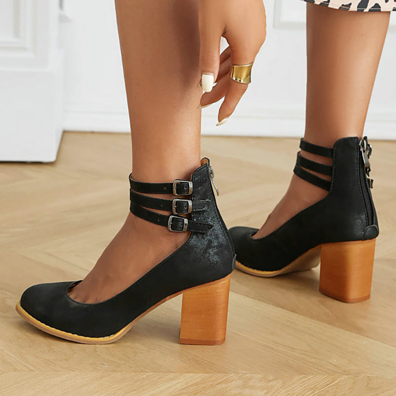 Casilda™ | Gladde sandalen met enkelbandje en blokhak