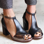 Nadaria™ | Zwarte patchwork sandalen met hak en peep-toe