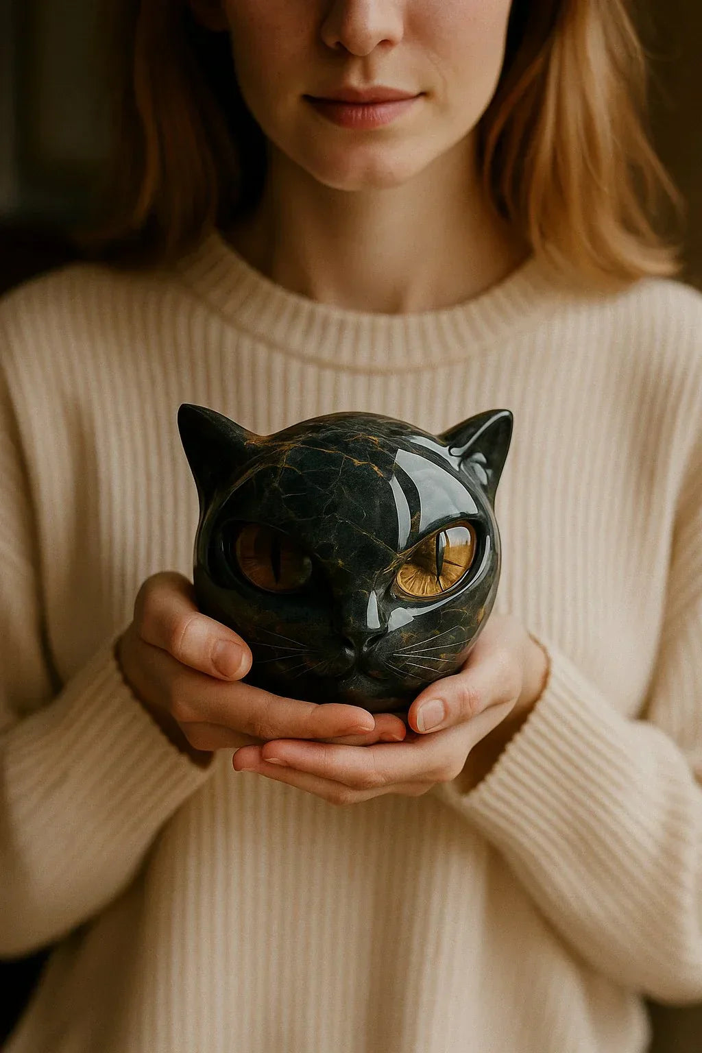 NyxCharm - Mystieke Zwarte Kat Hoofd Sculptuur