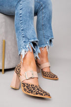 Selveta™ | Suède sandalen met luipaardprint en stabiele hak